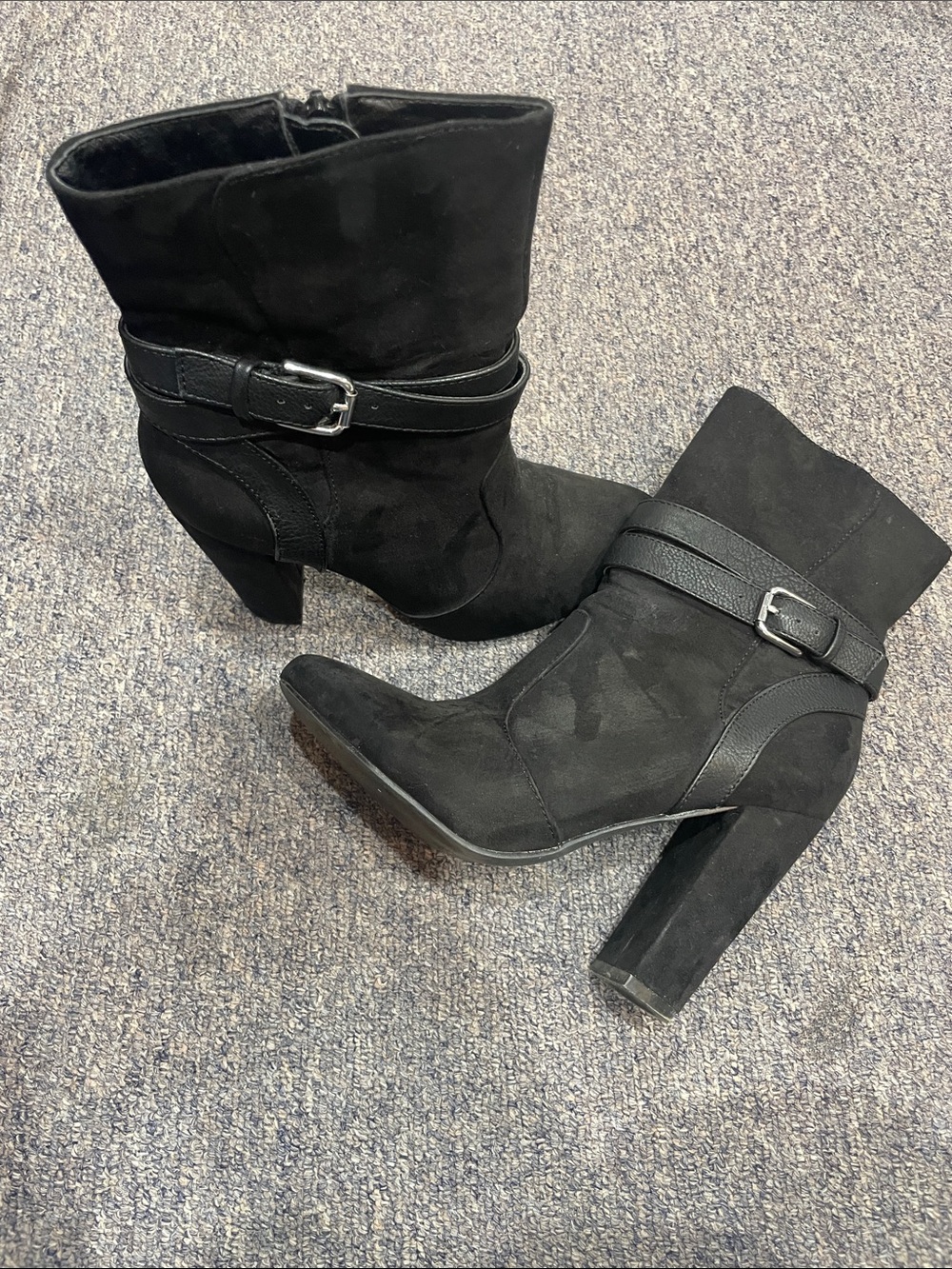 JustFab Black Suede Ankle Boots with Buckle Strap